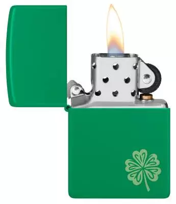 Produktbild: Zippo Lucky Clover Grass Green Lasergravur Feuerzeug offen