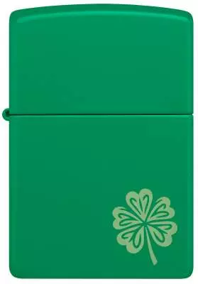 Produktbild: Zippo Lucky Clover Grass Green Lasergravur Feuerzeug vorne