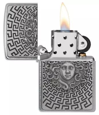Produktbild: Zippo Medusa Emblem Chrom Feuerzeug offen