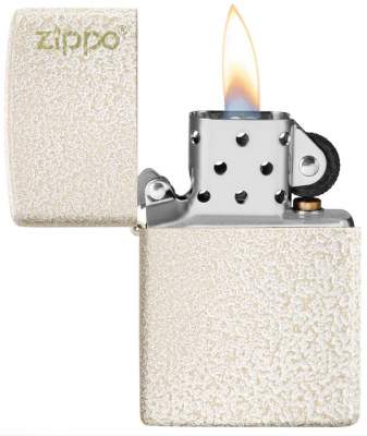 Produktbild: Zippo Mercury Glass Matte Basismodell mit Logo Feuerzeug offen