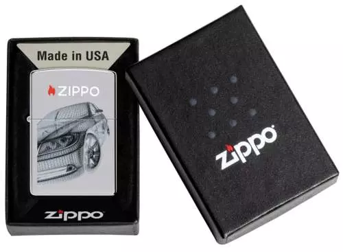 Produktbild: Zippo Modern Car 2 Chrom poliert Feuerzeug Verpackung