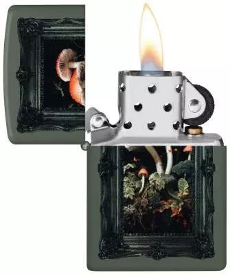 Produktbild: Zippo Mushroom Picture Green Matte Feuerzeug offen
