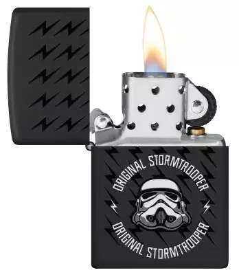 Produktbild: Zippo Original Stormtrooper Helm und Blitze schwarz matt Feuerzeug offen