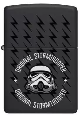 Produktbild: Zippo Original Stormtrooper Helm und Blitze schwarz matt Feuerzeug vorne