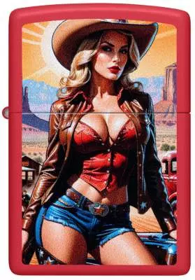 Produktbild: Zippo Pinup Cowgirl rot matt Feuerzeug vorne