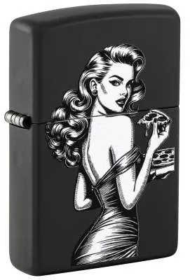 Produktbild: Zippo Pinup with Pizza schwarz matt Feuerzeug 60007590