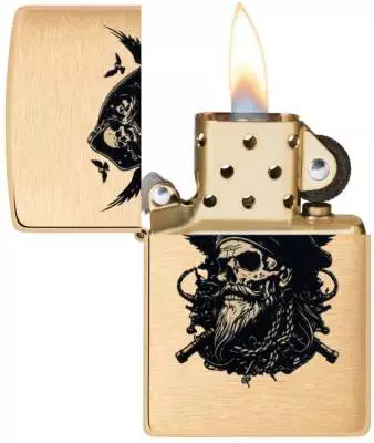Produktbild: Zippo Pirate Skull Messing gebürstet offen