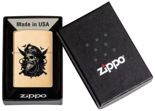 Produktbild: Zippo Pirate Skull Messing gebürstet Verpackung