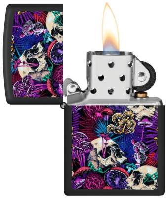 Produktbild: Zippo Psychedelic Mushroom Black Light schwarz Feuerzeug offen