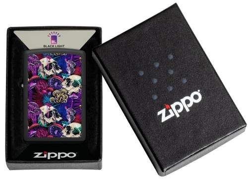 Produktbild: Zippo Psychedelic Mushroom Black Light schwarz Feuerzeug Verpackung
