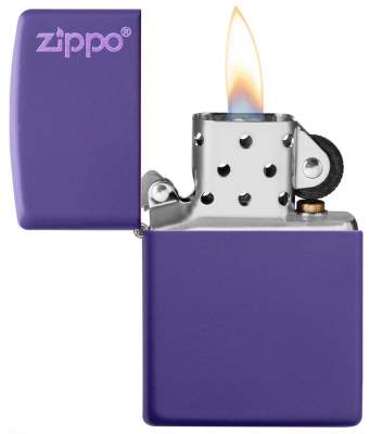 Produktbild: Zippo Purple Matte Basismodell lila matt mit Logo Feuerzeug offen