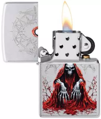 Produktbild: Zippo Reaper Skull Skelett Sensenmann Feuerzeug offen