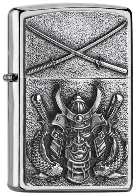 Produktbild: Zippo Samurai chrom gebürstet mit Emblem Feuerzeug