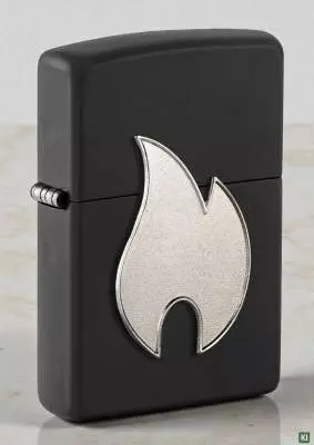 Produktbild: Zippo Silbernes Flammenemblem schwarz Feuerzeug Szene