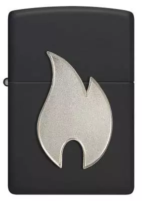 Produktbild: Zippo Silbernes Flammenemblem schwarz Feuerzeug vorne