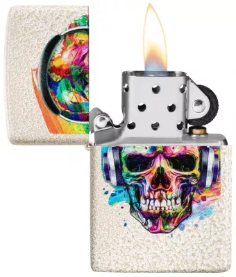 Produktbild: Zippo Skull Headphones Design Mercury Glas Totenkopf Feuerzeug offen