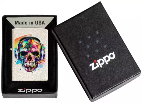 Produktbild: Zippo Skull Headphones Design Mercury Glas Totenkopf Feuerzeug Verpackung