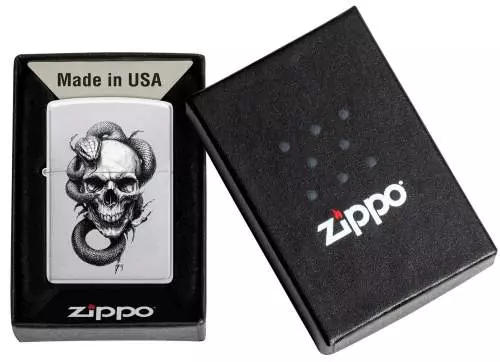 Produktbild: Zippo Skull and Snake Chrom satiniert Feuerzeug Verpackung