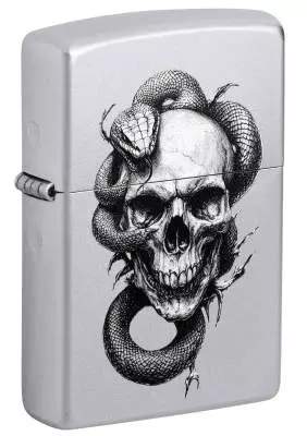 Produktbild: Zippo Skull and Snake Chrom satiniert Feuerzeug 60007695