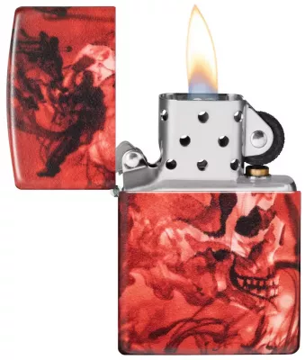 Produktbild: Zippo Spooky Skulls Totenköpfe rundherum bedruckt Feuerzeug offen