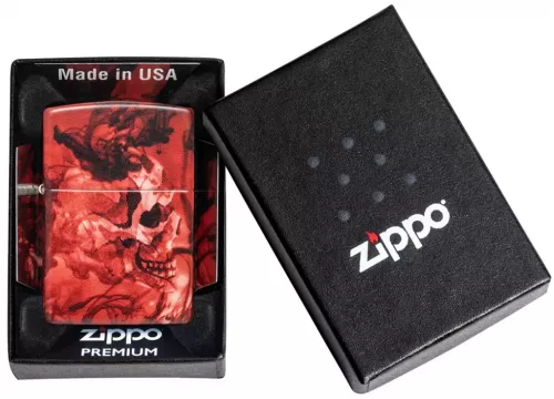 Produktbild: Zippo Spooky Skulls Totenköpfe rundherum bedruckt Feuerzeug Verpackung