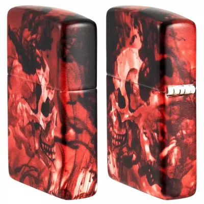 Produktbild: Zippo Spooky Skulls Totenköpfe rundherum bedruckt Feuerzeug seilich