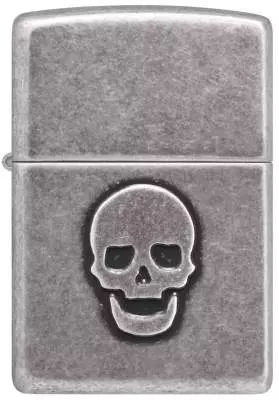 Produktbild: Zippo Stamped Skull in altsilber Feuerzeug vorne