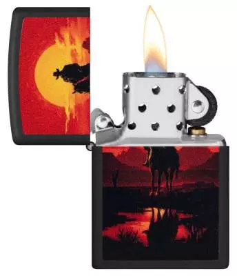 Produktbild: Zippo Western Scene schwarz matt Feuerzeug offen