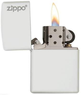 Produktbild: Zippo White Matte Basismodell weiß mit Logo Feuerzeug offen