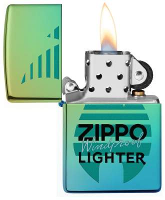 Produktbild: Zippo Windproof Lighter Teal poliert mit Logo Feuerzeug offen