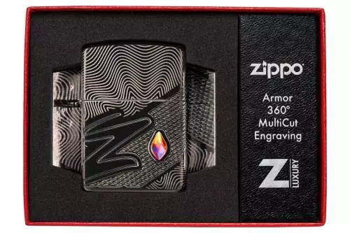 Produktbild: Zippo Z-Pattern Crystal Armor Case schwarz Feuerzeug Verpackung