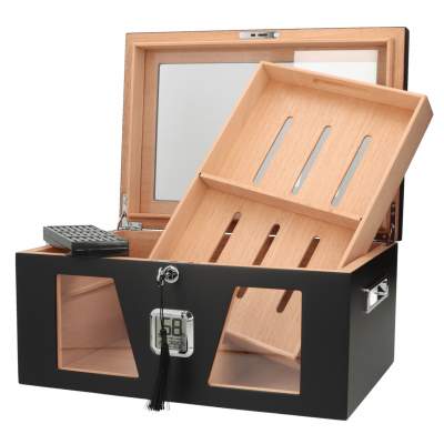 Produktbild: Angelo Humidor 3 Sichtfenster 2 schwarz offen