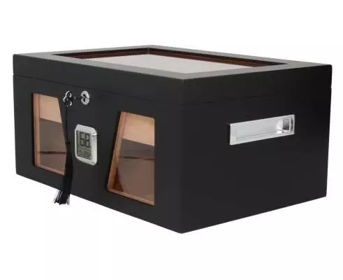 Produktbild: Angelo Humidor 3 Sichtfenster 2 schwarz seitlich vorne