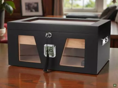 Produktbild: Angelo Humidor 3 Sichtfenster schwarz auf einem Tisch