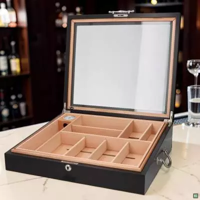 Produktbild: Angelo Gastrohumidor schwarz Barszene offen