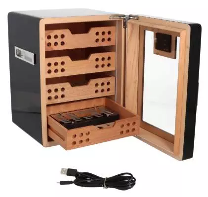 Produktbild: Angelo Humidor Schrank LED schwarz offen