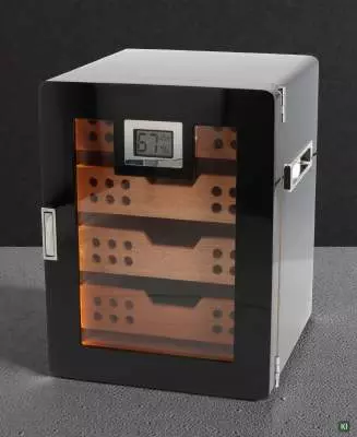 Produktbild: Angelo Humidor Schrank LED schwarz auf einem Tisch