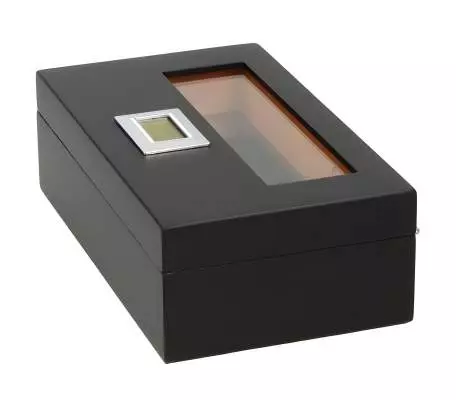 Produktbild: Angelo Humidor schwarz matt Fenster mini seitlich