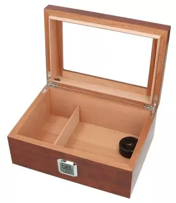 Produktbild: Angelo Gastrohumidor Nussbaumholz mit Sichtfenster geöffnet