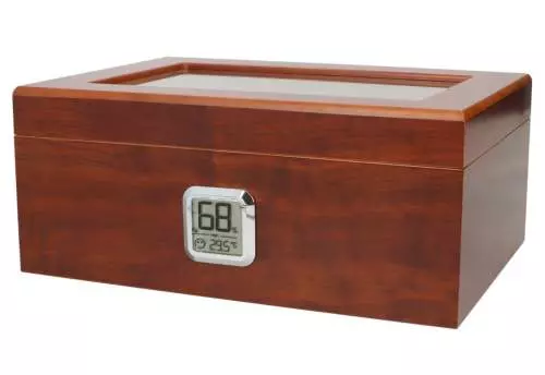 Produktbild: Angelo Gastrohumidor Nussbaumholz mit Sichtfenster mit Digitalhygrometer