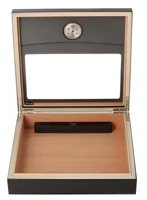 Produktbild: ngelo Humidor schwarz Kristallglasfenster klein vorne