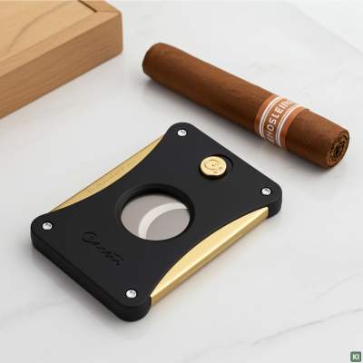 Produktbild: Caseti Paris Zigarrencutter schwarz gold auf einem Tisch