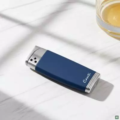 Produktbild: Caseti Paris Piezo Feuerzeug blau matt chrom liegend