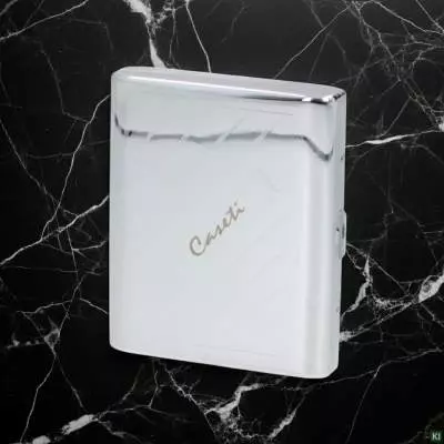 Produktbild: Zigarettenetui Caseti Chrom poliert mit Linien 18er auf Marmor