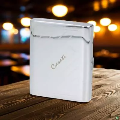 Produktbild: Zigarettenetui Caseti Chrom poliert mit Linien 18er stehend