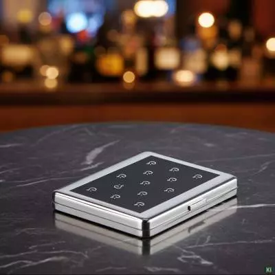 Produktbild: Zigarettenetui Caseti Chrom schwarz mit Ci Logo 18er auf einem Tisch