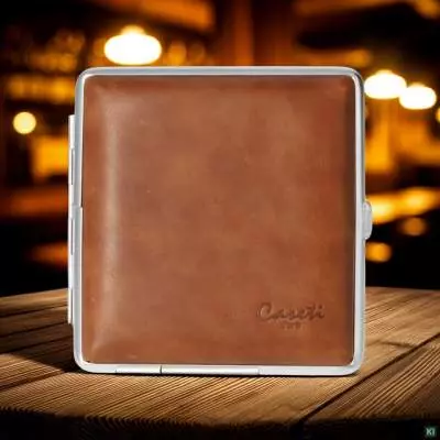 Produktbild: Zigarettenetui Caseti Leder hellbraun 20er stehend