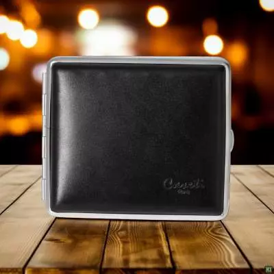 Produktbild: Zigarettenetui Caseti Leder schwarz 18er stehend