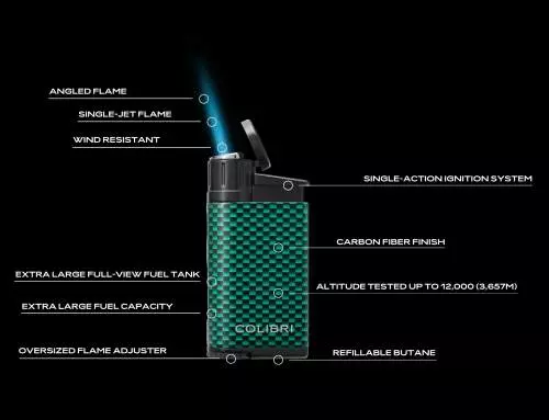 Produktbild: Colibri Evo silber Carbon Design Feuerzeug Ausstattung