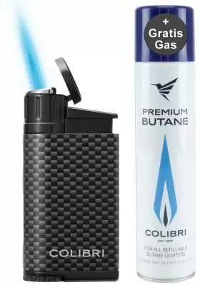 Produktbild: Colibri Evo schwarz Carbon Design Feuerzeug mit Gas